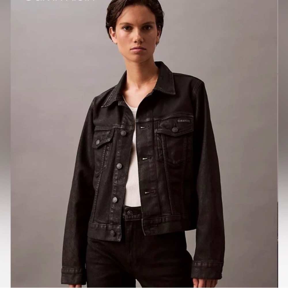 Calvin Klein Jeans classic Black Denim Trucker Jacket Size Small